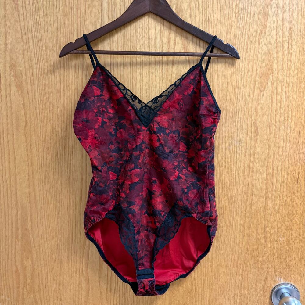 VTG Velvet Lace Floral Teddy Bodysuit Whimsygoth Dark Romantic Goth Sultry Large